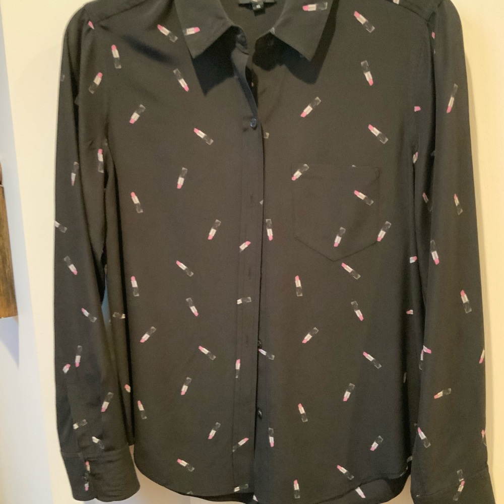 Rails Brand Black Silk Lipstick Button Up Blouse - image 2